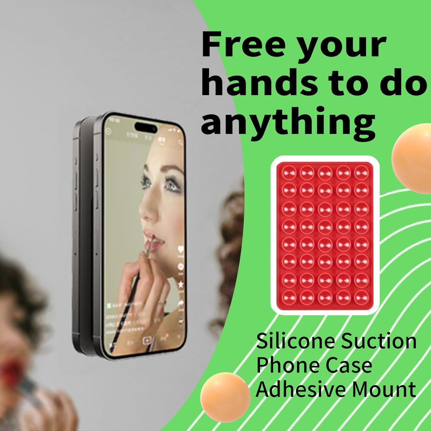 VEADOOLLY Suction Phone Mount for MagSafe Case - Red Silicone Sticky Grip Holder for iPhone, Hands-Free Photo/Video Streaming